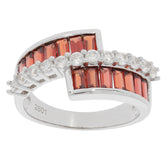 Emerald Red Garnet Sterling Silver Ring with sparkling Moissanite accents for elegant style.